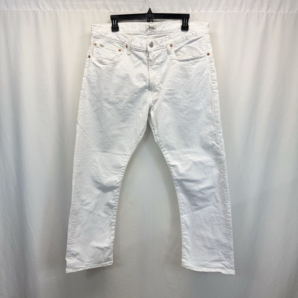 Polo Ralph Lauren Mens Jeans 36 x 30 Classic Fit White Stretch Cotton Flat Front